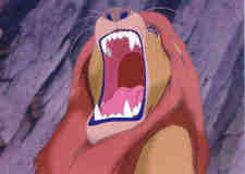Mufasa roars when he resques Simba and Nala