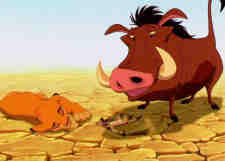 Timon and Pumbaa rescues Simba from his own death